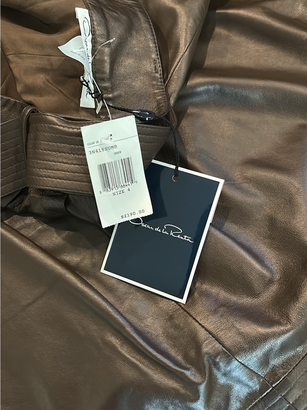 Oscar de la Renta Chocolate Brown Leather Belted skirt